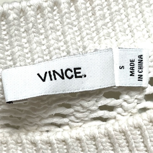 Vince Optic White Cotton Open Weave Crochet Knit Crew Neck Sweater Small - Picture 10 of 11